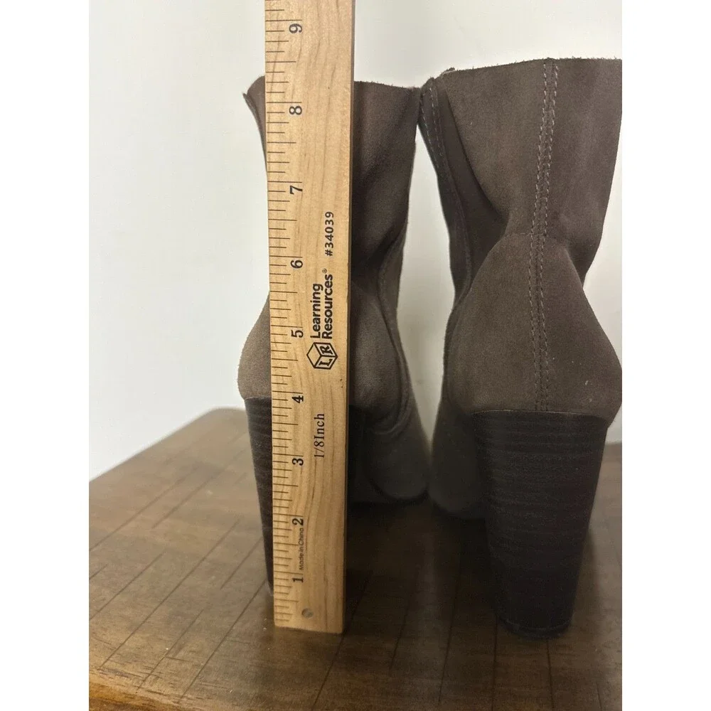 Vince Camuto Taupe Suede Ankle Booties Womens 8 Block Heel Pointed Toe Boots